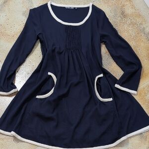 JYBY | 100% Cotton Long Sleeve Navy Blue Mini Dress Crew Neck Size L